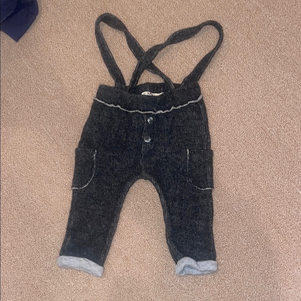 Kids Charcoal Gray Suspender Pants